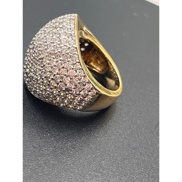 Designer Sterling Silver Vermeil Cubic Zirconia Cocktail Dome Ring Sz 6.5 - Picture 11 of 15